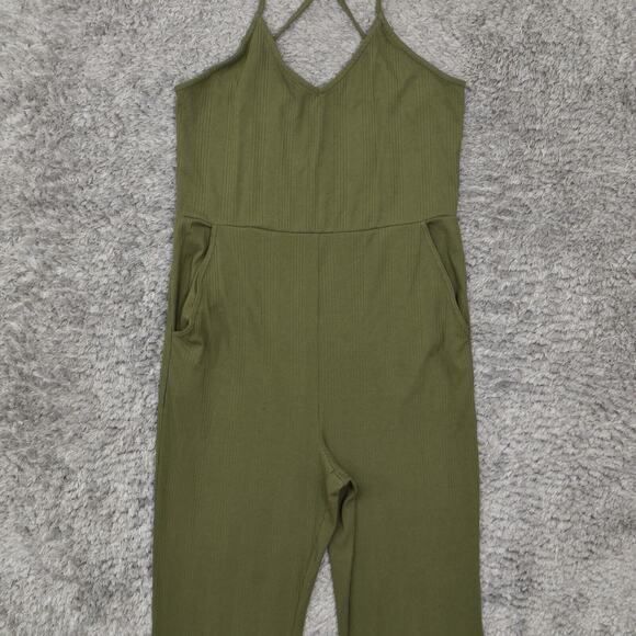 NEW Aerie Women's Size XL Jumpsuit Dress Green Long Casual Cotton V Neck Solid - Picture 2 of 8